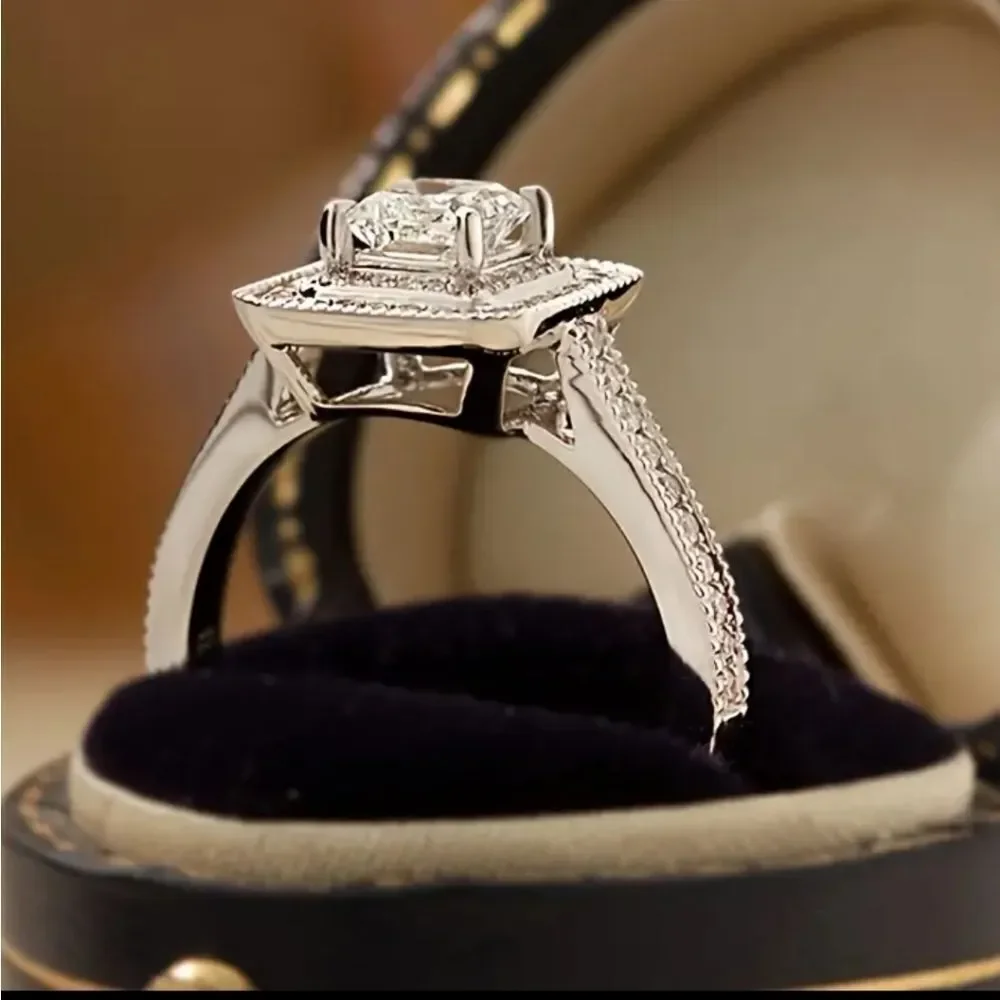 Sterling silver diamond wedding ring sz 6